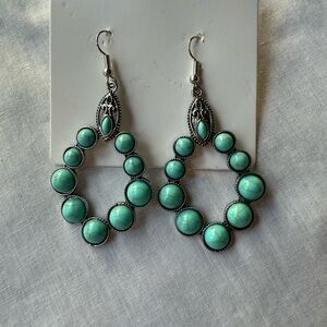 Turquoise Beaded Silver Earrings